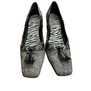 Vintage Enzo Angiolini Women tweed Fringe Leather High Pump Heels Size 10